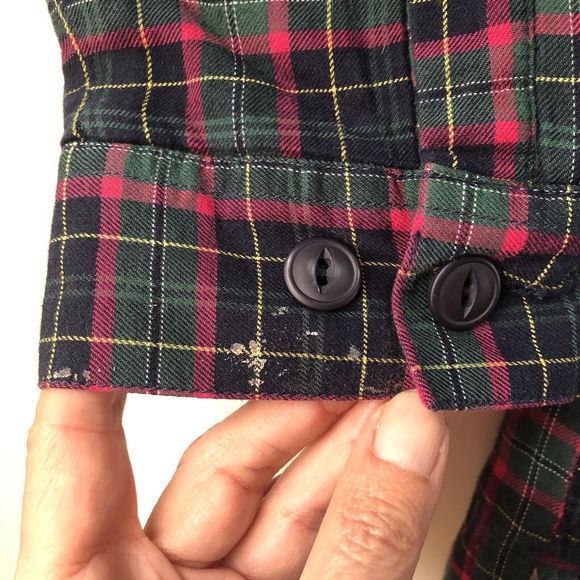 LL Bean Men's LS Fleece Lined Flannel Plaid Shirt Sz Small Green Blue Red Yellow - Picture 8 of 14